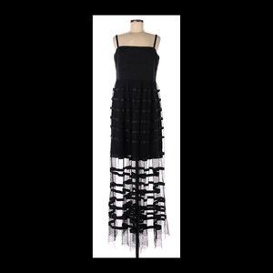 Vera Wang Black Maxi Illusion Stripe Mesh Tulle Cocktail Dress Gown Size 14